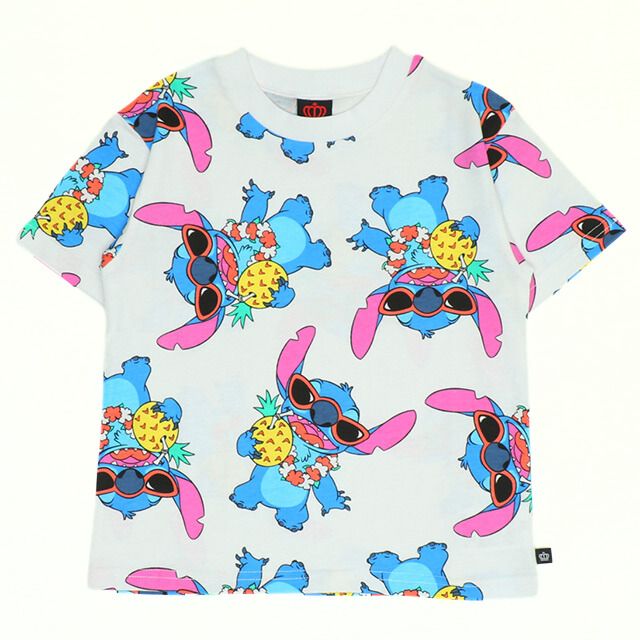 【ベビードール】スティッチ 総柄 Tシャツ&ハーフパンツ 2点セット 0482K / ベビーサイズ キッズ トップス ボトムス 半袖 短パン 半ズボン ウエスト総ゴム ゴム穴付 上下セットアップ コーデセット