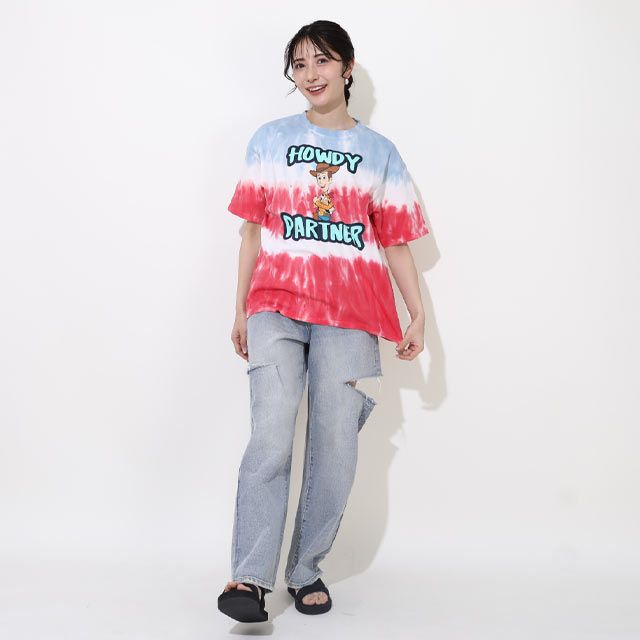 【ベビードール】ウッディ 親子お揃い タイダイキャラクターTシャツ 0517A / トイストーリー 大人 ユニセックス 男女兼用 リンクコーデ ペアルック 親子コーデ トップス 半袖
