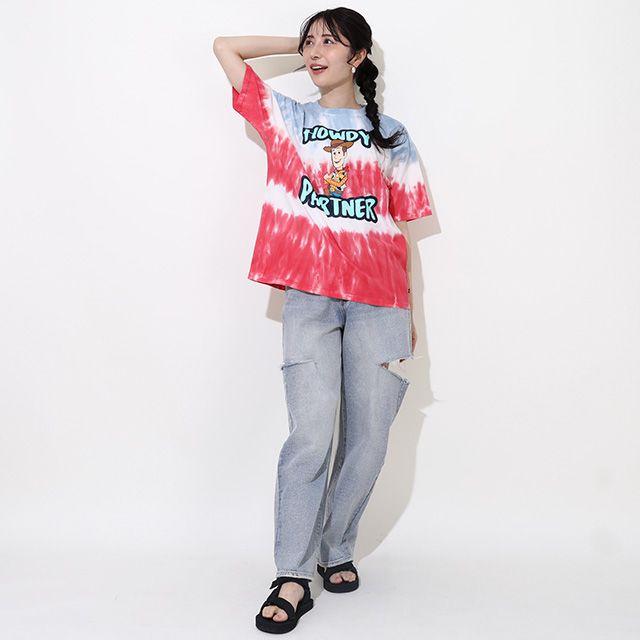 【ベビードール】ウッディ 親子お揃い タイダイキャラクターTシャツ 0517A / トイストーリー 大人 ユニセックス 男女兼用 リンクコーデ ペアルック 親子コーデ トップス 半袖