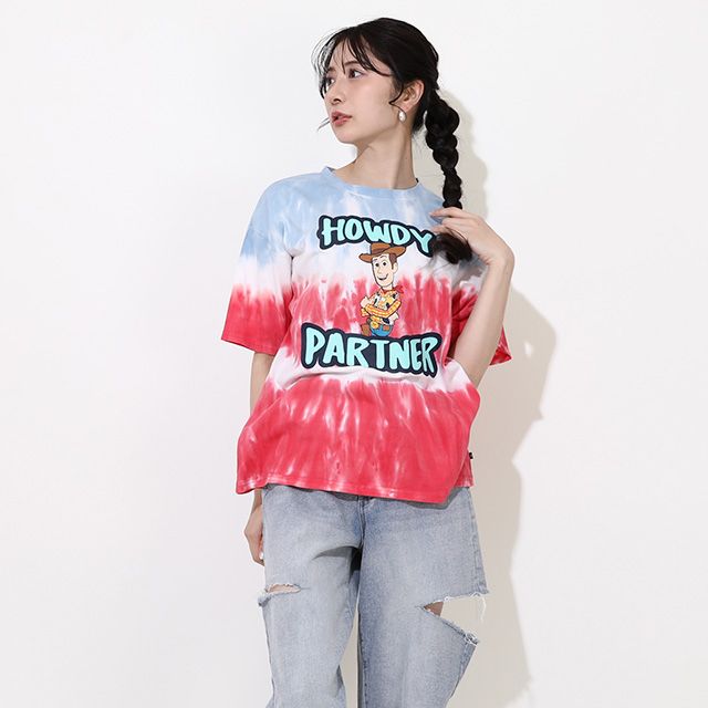 【ベビードール】ウッディ 親子お揃い タイダイキャラクターTシャツ 0517A / トイストーリー 大人 ユニセックス 男女兼用 リンクコーデ ペアルック 親子コーデ トップス 半袖