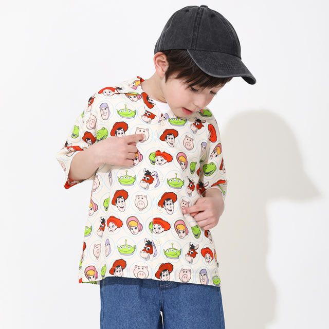 【ベビードール】トイ・ストーリー 総柄シャツ 0518K / ベビーサイズ キッズ トップス 半袖 シャツ オープンカラー 開襟 羽織り