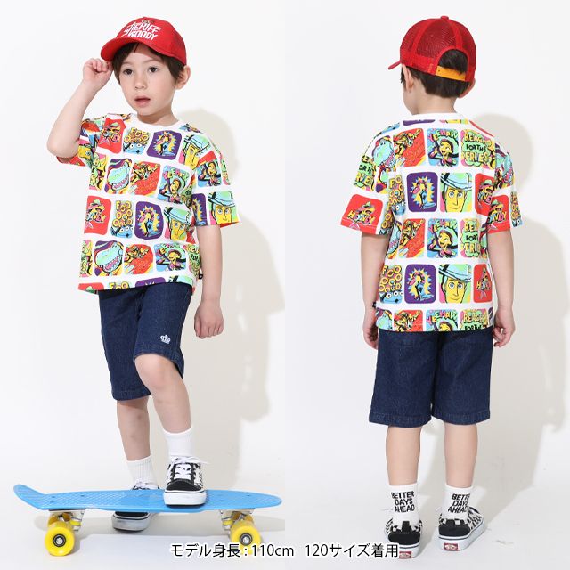 【ベビードール】親子お揃い トイ・ストーリー 総柄Tシャツ 0519K / ウッディ バズ リトルグリーンメン ジェシー レックス ベビーサイズ キッズ リンクコーデ ペアルック 親子コーデ おそろい トップス 半袖 天竺素材
