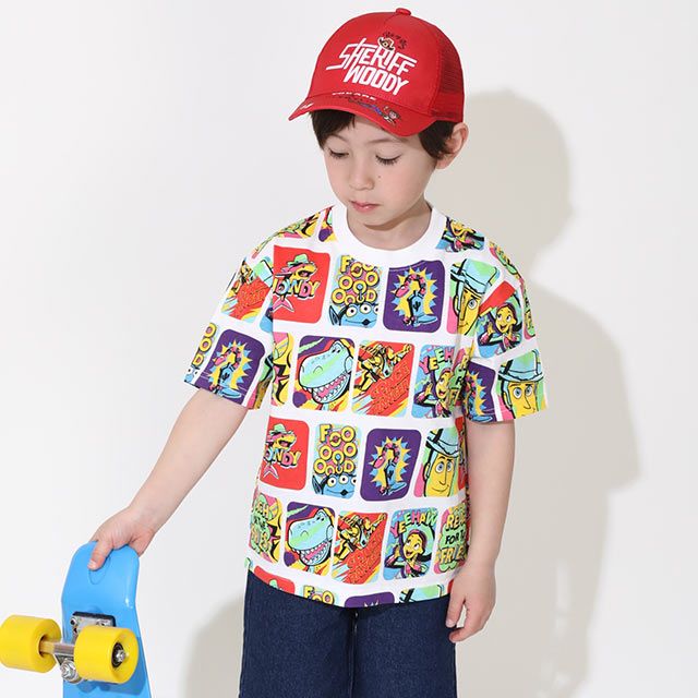 【ベビードール】親子お揃い トイ・ストーリー 総柄Tシャツ 0519K / ウッディ バズ リトルグリーンメン ジェシー レックス ベビーサイズ キッズ リンクコーデ ペアルック 親子コーデ おそろい トップス 半袖 天竺素材