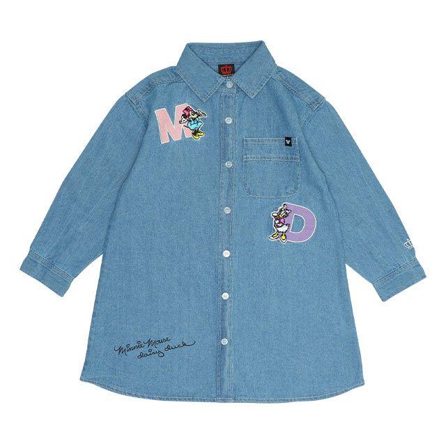 【ベビードール】ミニー 親子お揃い ワッペンデニムワンピース 0520K / デイジー ベビーサイズ キッズ リンクコーデ ペアルック 親子コーデ 長袖 トップス 羽織り ミニ丈 オールインワン