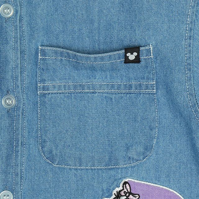 【ベビードール】ミニー 親子お揃い ワッペンデニムワンピース 0520K / デイジー ベビーサイズ キッズ リンクコーデ ペアルック 親子コーデ 長袖 トップス 羽織り ミニ丈 オールインワン