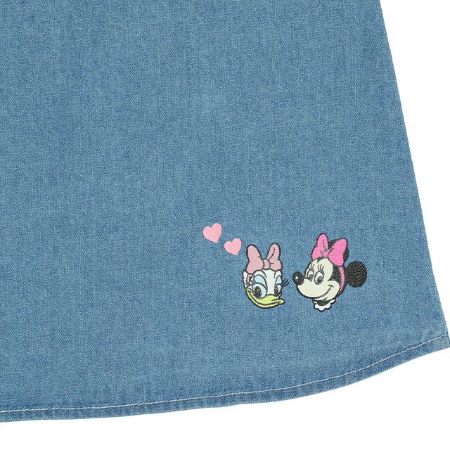 【ベビードール】ミニー 親子お揃い ワッペンデニムワンピース 0520K / デイジー ベビーサイズ キッズ リンクコーデ ペアルック 親子コーデ 長袖 トップス 羽織り ミニ丈 オールインワン