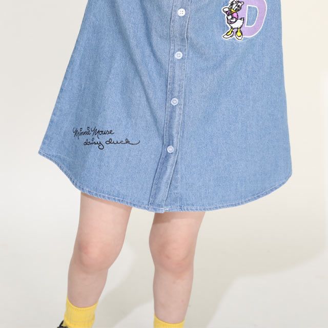 【ベビードール】ミニー 親子お揃い ワッペンデニムワンピース 0520K / デイジー ベビーサイズ キッズ リンクコーデ ペアルック 親子コーデ 長袖 トップス 羽織り ミニ丈 オールインワン