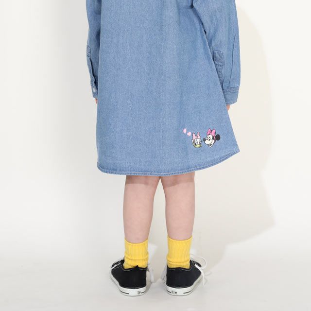 【ベビードール】ミニー 親子お揃い ワッペンデニムワンピース 0520K / デイジー ベビーサイズ キッズ リンクコーデ ペアルック 親子コーデ 長袖 トップス 羽織り ミニ丈 オールインワン