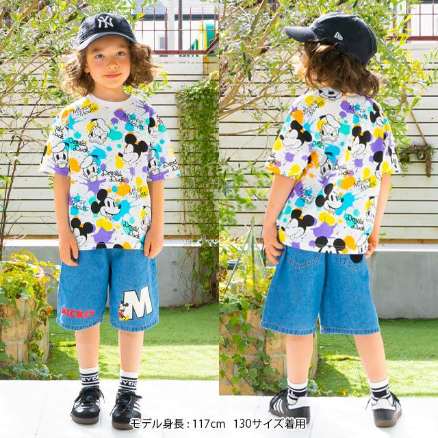 【ベビードール】ミッキー ドナルド キャラクター総柄Tシャツ 0538K / ベビーサイズ キッズ トップス 半袖 カラフル インク柄 天竺素材