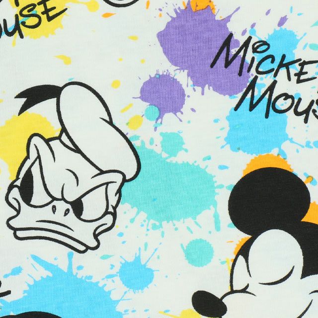 【ベビードール】ミッキー ドナルド キャラクター総柄Tシャツ 0538K / ベビーサイズ キッズ トップス 半袖 カラフル インク柄 天竺素材