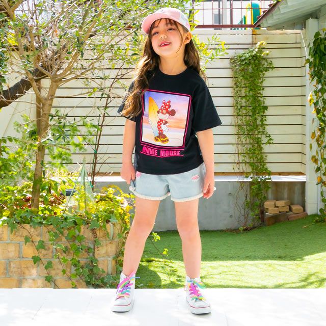 【ベビードール】ミニー 親子お揃い サーフTシャツ 0539K / ベビーサイズ キッズ リンクコーデ ペアルック 親子コーデ トップス 半袖 天竺素材 リゾート