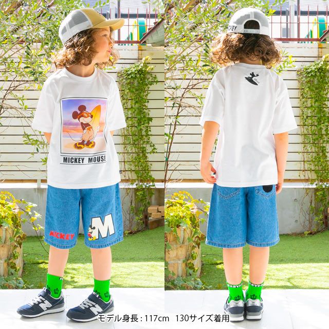 【ベビードール】ミッキー 親子お揃い サーフTシャツ 0539K / ベビーサイズ キッズ リンクコーデ ペアルック 親子コーデ トップス 半袖 天竺素材 リゾート