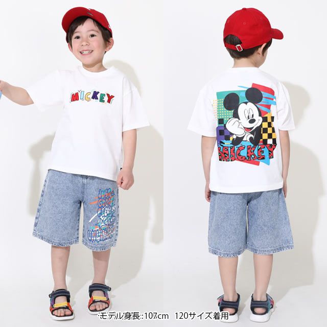 【ベビードール】ミッキー 親子お揃い バックキャラクターTシャツ 0540K / ベビーサイズ キッズ リンクコーデ ペアルック 親子コーデ トップス 半袖 天竺素材 ヒョウ柄