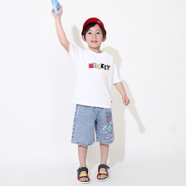 【ベビードール】ミッキー 親子お揃い バックキャラクターTシャツ 0540K / ベビーサイズ キッズ リンクコーデ ペアルック 親子コーデ トップス 半袖 天竺素材 ヒョウ柄