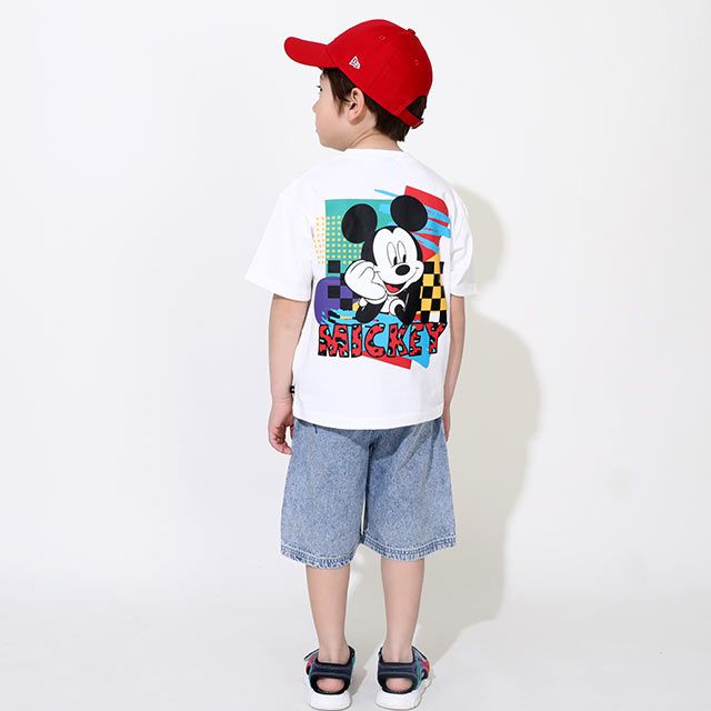 【ベビードール】ミッキー 親子お揃い バックキャラクターTシャツ 0540K / ベビーサイズ キッズ リンクコーデ ペアルック 親子コーデ トップス 半袖 天竺素材 ヒョウ柄