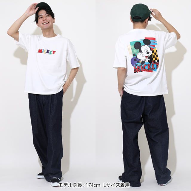 【ベビードール】ミッキー 親子お揃い バックキャラクターTシャツ 0540A / 大人 ユニセックス 男女兼用 メンズ リンクコーデ ペアルック 親子コーデ トップス 半袖 天竺素材 ヒョウ柄