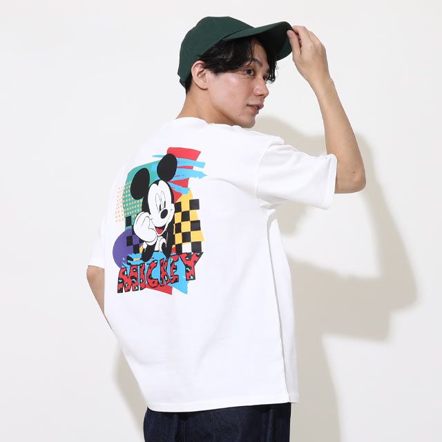 【ベビードール】ミッキー 親子お揃い バックキャラクターTシャツ 0540A / 大人 ユニセックス 男女兼用 メンズ リンクコーデ ペアルック 親子コーデ トップス 半袖 天竺素材 ヒョウ柄