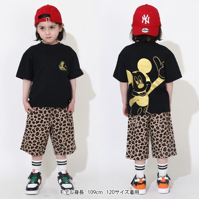 【ベビードール】ミッキー 親子お揃い 箔キャラクターTシャツ 0541K / ベビーサイズ キッズ リンクコーデ ペアルック 親子コーデ トップス 半袖 天竺素材 ゴージャス ゴールド
