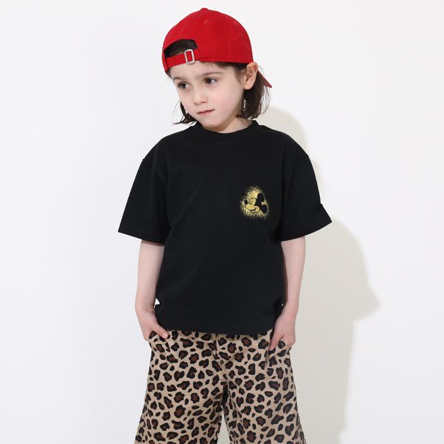 【ベビードール】ミッキー 親子お揃い 箔キャラクターTシャツ 0541K / ベビーサイズ キッズ リンクコーデ ペアルック 親子コーデ トップス 半袖 天竺素材 ゴージャス ゴールド