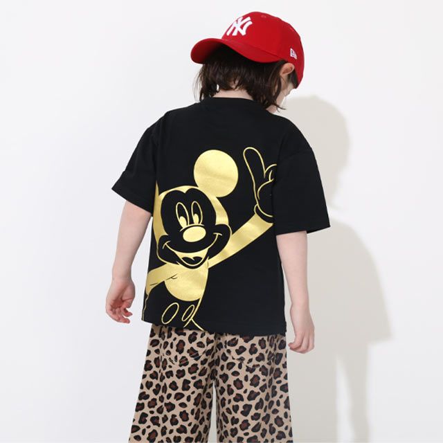 【ベビードール】ミッキー 親子お揃い 箔キャラクターTシャツ 0541K / ベビーサイズ キッズ リンクコーデ ペアルック 親子コーデ トップス 半袖 天竺素材 ゴージャス ゴールド