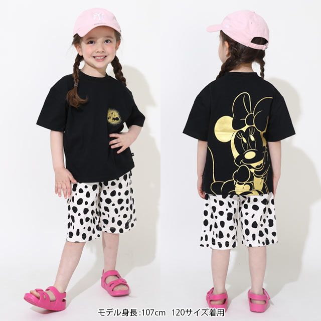【ベビードール】ミニー 親子お揃い 箔キャラクターTシャツ 0541K / ベビーサイズ キッズ リンクコーデ ペアルック 親子コーデ トップス 半袖 天竺素材 ゴージャス ゴールド