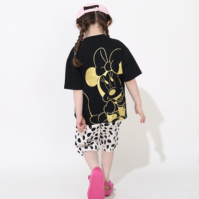 【ベビードール】ミニー 親子お揃い 箔キャラクターTシャツ 0541K / ベビーサイズ キッズ リンクコーデ ペアルック 親子コーデ トップス 半袖 天竺素材 ゴージャス ゴールド