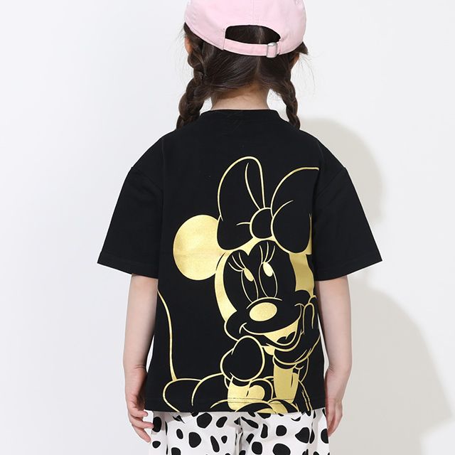 【ベビードール】ミニー 親子お揃い 箔キャラクターTシャツ 0541K / ベビーサイズ キッズ リンクコーデ ペアルック 親子コーデ トップス 半袖 天竺素材 ゴージャス ゴールド