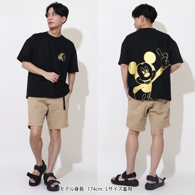【ベビードール】ミッキー 親子お揃い 箔キャラクターTシャツ 0541A / 大人 ユニセックス 男女兼用 メンズ リンクコーデ ペアルック 親子コーデ トップス 半袖 天竺素材 ゴージャス ゴールド