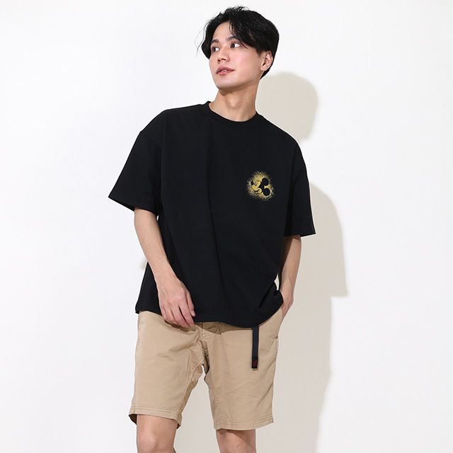 【ベビードール】ミッキー 親子お揃い 箔キャラクターTシャツ 0541A / 大人 ユニセックス 男女兼用 メンズ リンクコーデ ペアルック 親子コーデ トップス 半袖 天竺素材 ゴージャス ゴールド