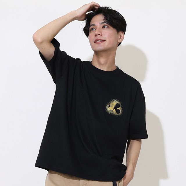 【ベビードール】ミッキー 親子お揃い 箔キャラクターTシャツ 0541A / 大人 ユニセックス 男女兼用 メンズ リンクコーデ ペアルック 親子コーデ トップス 半袖 天竺素材 ゴージャス ゴールド