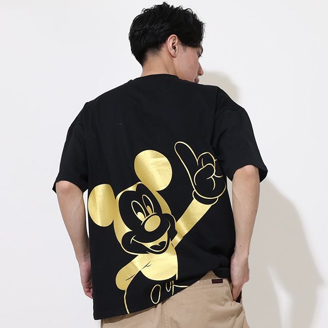 【ベビードール】ミッキー 親子お揃い 箔キャラクターTシャツ 0541A / 大人 ユニセックス 男女兼用 メンズ リンクコーデ ペアルック 親子コーデ トップス 半袖 天竺素材 ゴージャス ゴールド