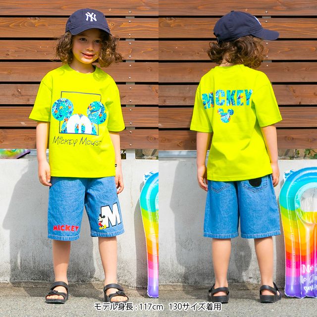 【ベビードール】ミッキー 親子お揃い リゾート柄Tシャツ 0546K / ベビーサイズ キッズ リンクコーデ ペアルック 親子コーデ トップス 半袖 天竺素材 リゾート