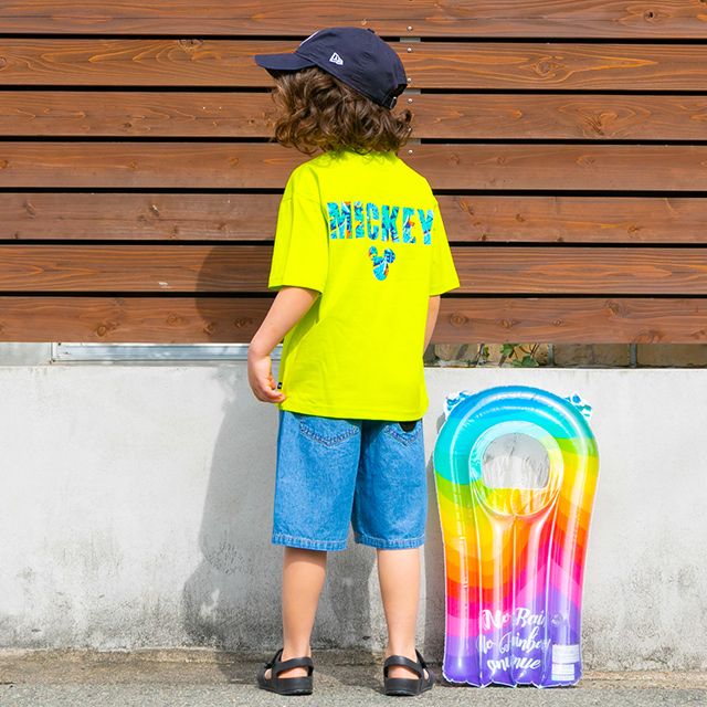 【ベビードール】ミッキー 親子お揃い リゾート柄Tシャツ 0546K / ベビーサイズ キッズ リンクコーデ ペアルック 親子コーデ トップス 半袖 天竺素材 リゾート