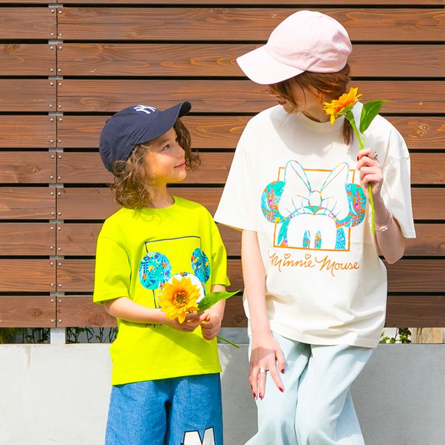 【ベビードール】ミッキー 親子お揃い リゾート柄Tシャツ 0546K / ベビーサイズ キッズ リンクコーデ ペアルック 親子コーデ トップス 半袖 天竺素材 リゾート