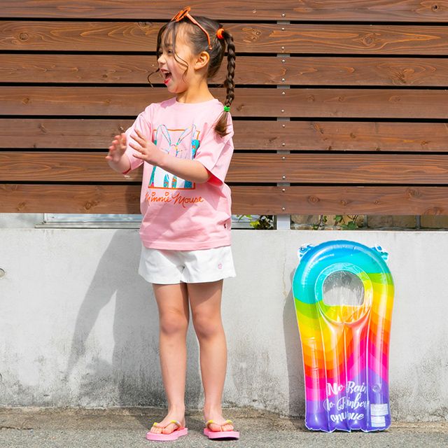 【ベビードール】ミニー 親子お揃い リゾート柄Tシャツ 0546K / ベビーサイズ キッズ リンクコーデ ペアルック 親子コーデ トップス 半袖 天竺素材 リゾート