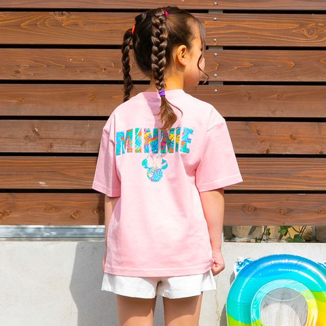 【ベビードール】ミニー 親子お揃い リゾート柄Tシャツ 0546K / ベビーサイズ キッズ リンクコーデ ペアルック 親子コーデ トップス 半袖 天竺素材 リゾート