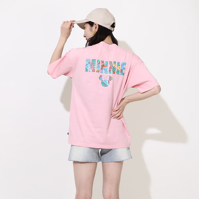 【ベビードール】ミニー 親子お揃い リゾート柄Tシャツ 0546A / 大人 ユニセックス 男女兼用 リンクコーデ ペアルック 親子コーデ トップス 半袖 天竺素材 リゾート