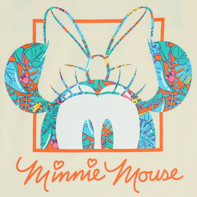 【ベビードール】ミニー 親子お揃い リゾート柄Tシャツ 0546A / 大人 ユニセックス 男女兼用 リンクコーデ ペアルック 親子コーデ トップス 半袖 天竺素材 リゾート