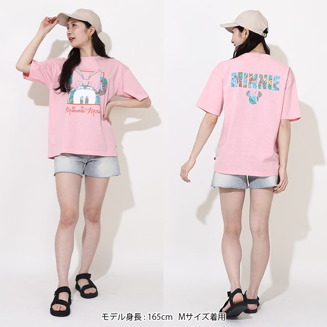 【ベビードール】ミニー 親子お揃い リゾート柄Tシャツ 0546A / 大人 ユニセックス 男女兼用 リンクコーデ ペアルック 親子コーデ トップス 半袖 天竺素材 リゾート