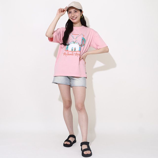 【ベビードール】ミニー 親子お揃い リゾート柄Tシャツ 0546A / 大人 ユニセックス 男女兼用 リンクコーデ ペアルック 親子コーデ トップス 半袖 天竺素材 リゾート