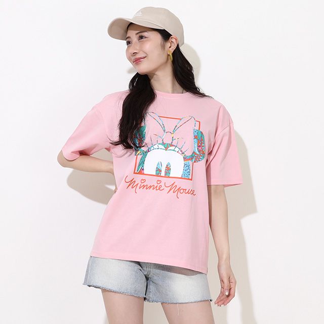 【ベビードール】ミニー 親子お揃い リゾート柄Tシャツ 0546A / 大人 ユニセックス 男女兼用 リンクコーデ ペアルック 親子コーデ トップス 半袖 天竺素材 リゾート