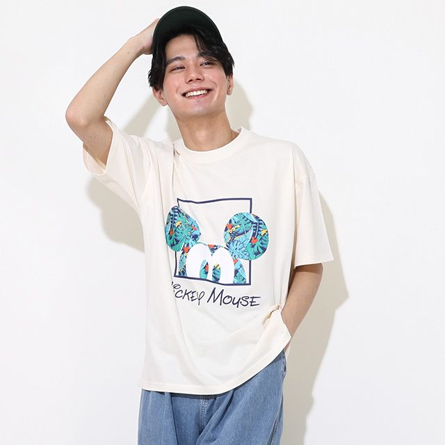 【ベビードール】ミッキー 親子お揃い リゾート柄Tシャツ 0546A / 大人 ユニセックス 男女兼用 メンズ リンクコーデ ペアルック 親子コーデ トップス 半袖 天竺素材 リゾート