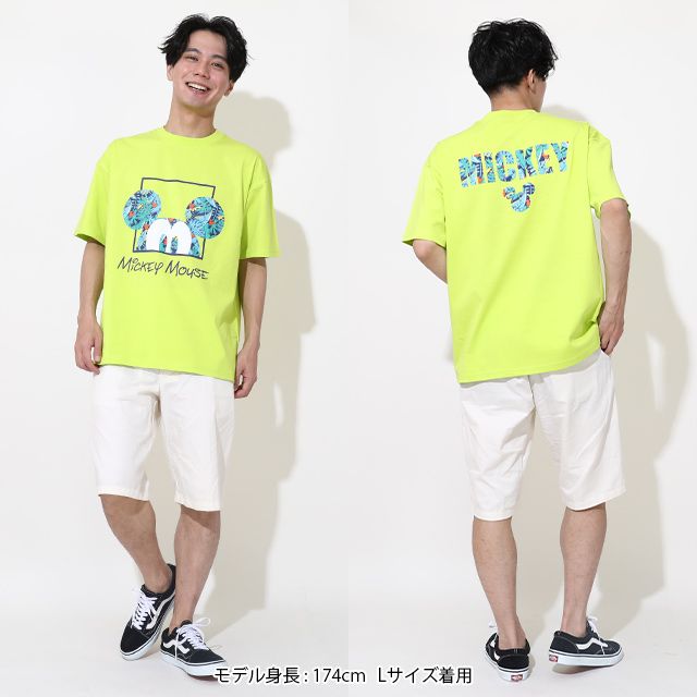 【ベビードール】ミッキー 親子お揃い リゾート柄Tシャツ 0546A / 大人 ユニセックス 男女兼用 メンズ リンクコーデ ペアルック 親子コーデ トップス 半袖 天竺素材 リゾート