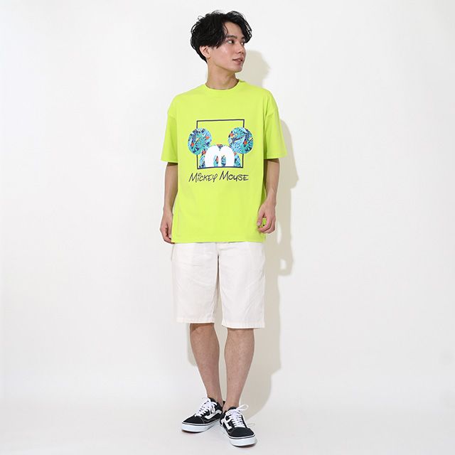 【ベビードール】ミッキー 親子お揃い リゾート柄Tシャツ 0546A / 大人 ユニセックス 男女兼用 メンズ リンクコーデ ペアルック 親子コーデ トップス 半袖 天竺素材 リゾート