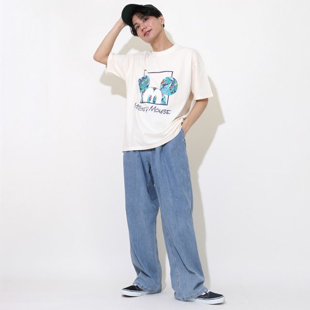 【ベビードール】ミッキー 親子お揃い リゾート柄Tシャツ 0546A / 大人 ユニセックス 男女兼用 メンズ リンクコーデ ペアルック 親子コーデ トップス 半袖 天竺素材 リゾート