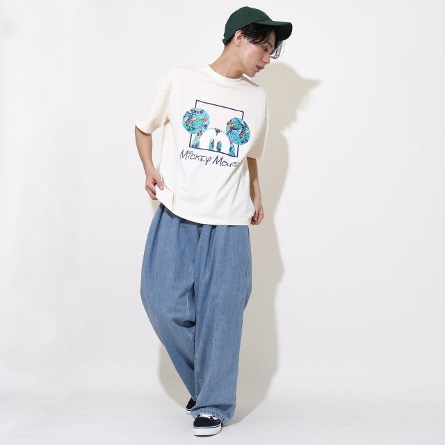 【ベビードール】ミッキー 親子お揃い リゾート柄Tシャツ 0546A / 大人 ユニセックス 男女兼用 メンズ リンクコーデ ペアルック 親子コーデ トップス 半袖 天竺素材 リゾート