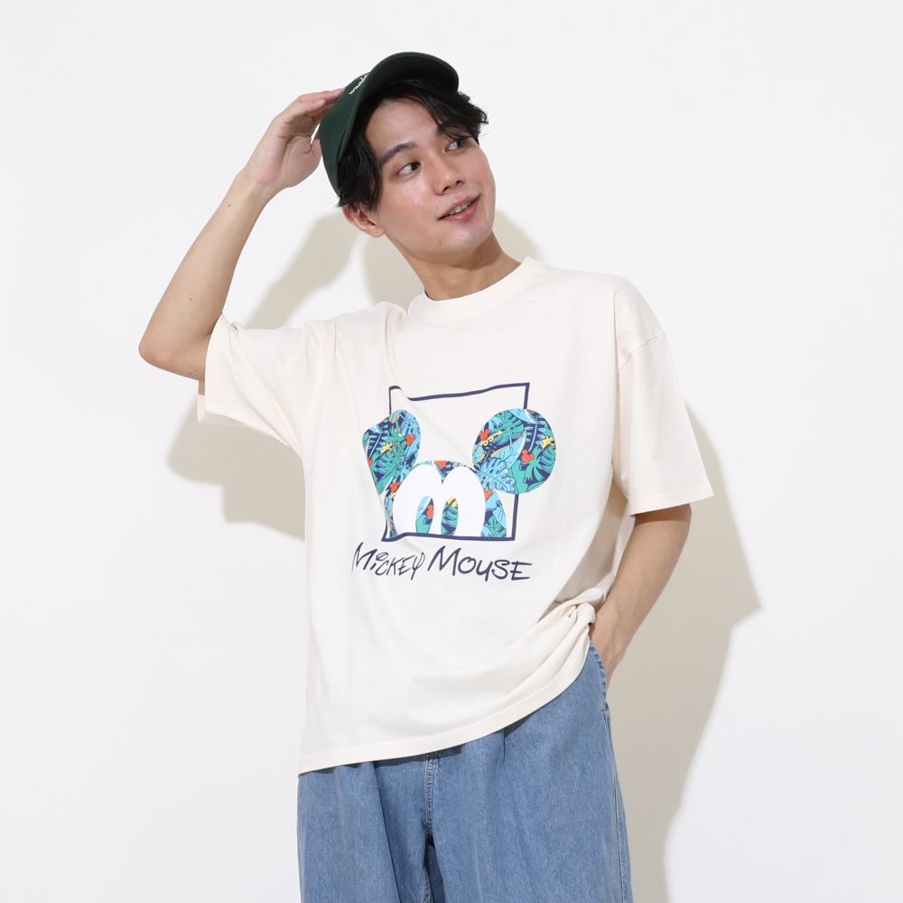 【ベビードール】ミッキー 親子お揃い リゾート柄Tシャツ 0546A / 大人 ユニセックス 男女兼用 メンズ リンクコーデ ペアルック 親子コーデ トップス 半袖 天竺素材 リゾート