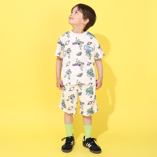 【ベビードール】バズ メッシュ総柄 ハーフパンツ 0569K （トップス別売） / トイ・ストーリー リトルグリーンメン ベビーサイズ キッズ ボトム 短パン ウエスト総ゴム インナーパンツ付き セットアップアイテム