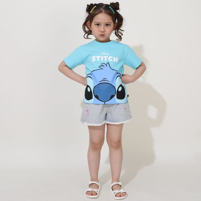 【ベビードール】スティッチ BIGキャラ Tシャツ 0573K / ベビーサイズ キッズ トップス 半袖 天竺素材 目立つ