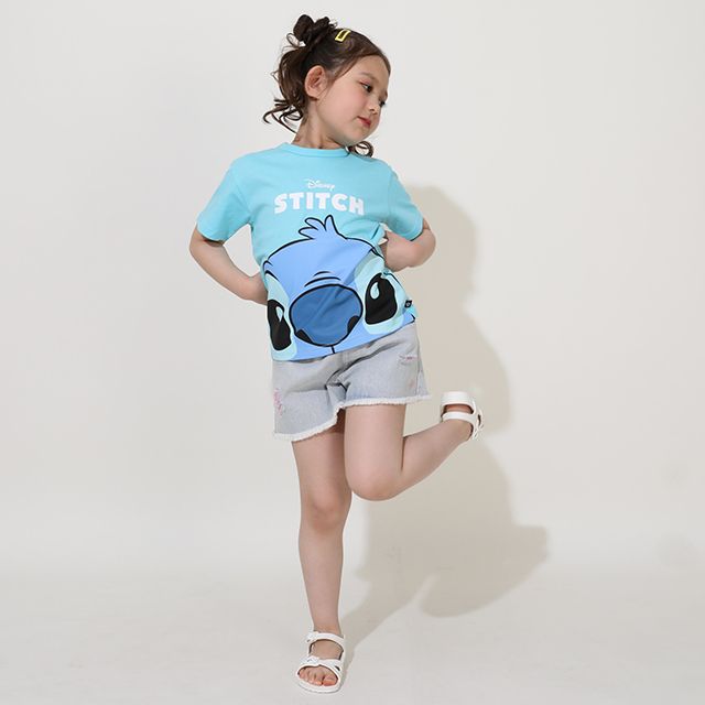 【ベビードール】スティッチ BIGキャラ Tシャツ 0573K / ベビーサイズ キッズ トップス 半袖 天竺素材 目立つ